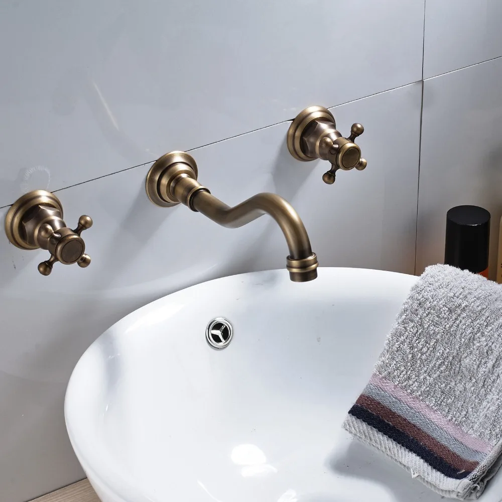 Vintage Antique Brass Widespread Bathroom Sink Faucet Dual Handles 3 Holes Mixer Tap Wall Mount Tub Faucet Mixer Tap Vintage Antique Brass Widespread Bathroom Sink Faucet Dual Handles 3 Holes Mixer Tap Wall Mount Tub Faucet Mixer Tap