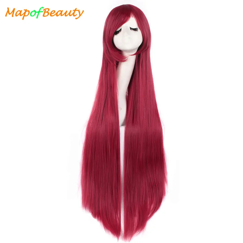 

39" long Straight Natural Dark Red Cosplay Wigs Costume Cartoon Role Hairpiece Heat Resistant Synthetic women's hair MapofBeauty