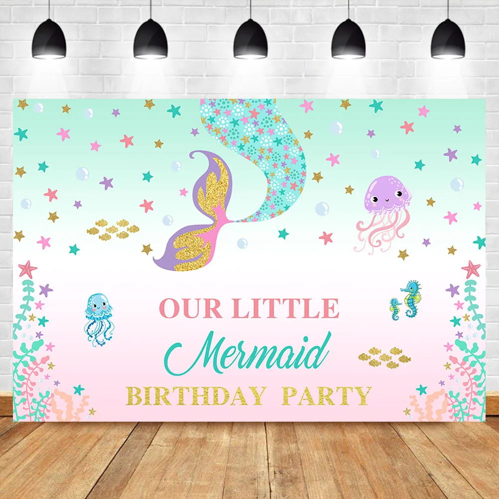 

Mermaid Backdrop Colored Stars Jellyfish Background Under The Sea Scales Backdrops Baby Child Birthday Party Decoration Banner