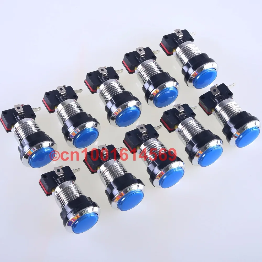 

10 pcs/lot 30mm Chrome Silver Round LED Illuminate Arcade LED Button To Fighting MAME Game Raspberry Pi 2 Retropie 3B - Blue