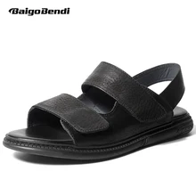 Новое поступление; мужские сандалии из натуральной кожи на застежке-липучке; мужская пляжная летняя дышащая повседневная обувь в римском стиле; мягкая обувь с открытым носком
