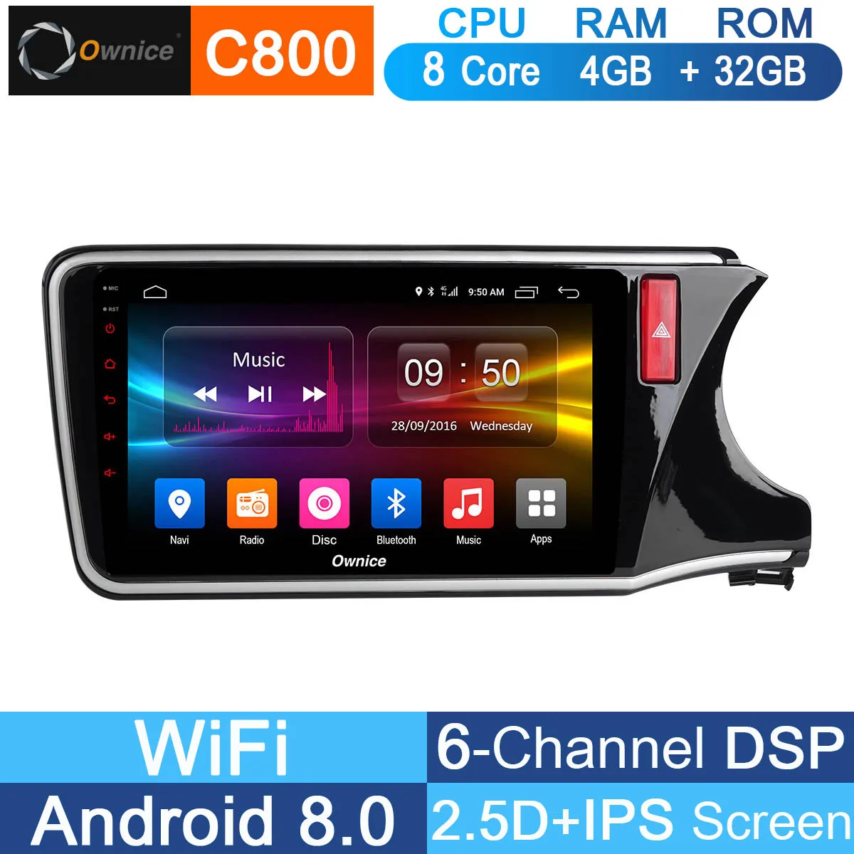 10," ips Android 8,1 Восьмиядерный 4G ram+ 32G rom автомобильный dvd-плеер Радио стерео для Honda City DSP CarPlay - Цвет: C800 MT