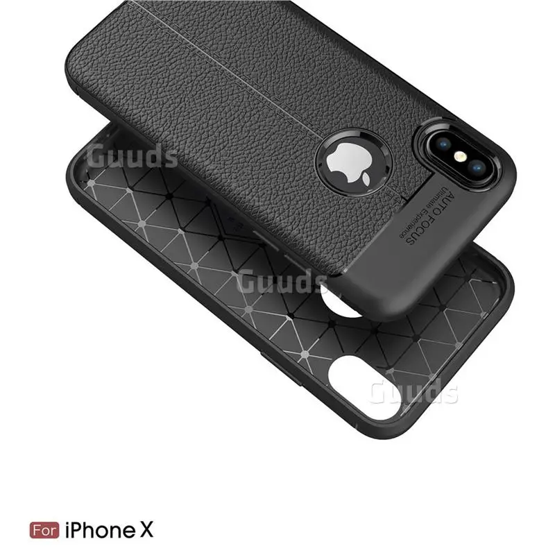 Luxury Auto Focus Litchi Texture Silicone TPU Back Cover for iPhone X(5.8 inch) - Black