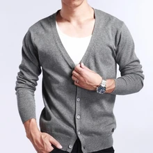 Однотонный кашемировый вязаный кардиган, мужской тонкий свитер с длинными рукавами большого размера, Короткий Повседневный свитер, пальто с v-образным вырезом, мужская одежда