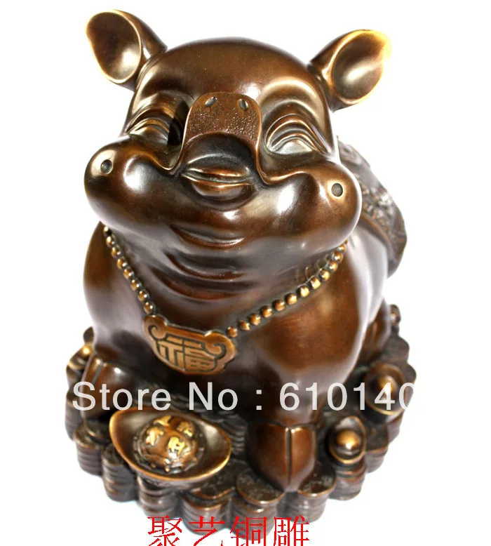 

Bronze sculpture, copper fu pig decoration copper pig fortune lucky pig money pig gift Bronze statue copper