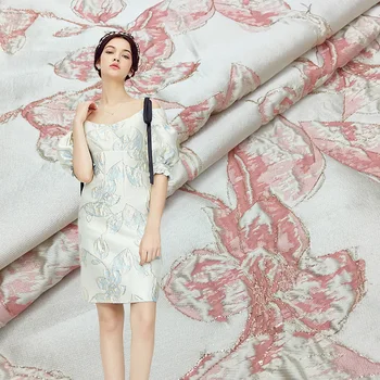 

HLQON High quality Franch style yarn dyed brocade jacquard fabric used for tissue women dress clothing patchwork