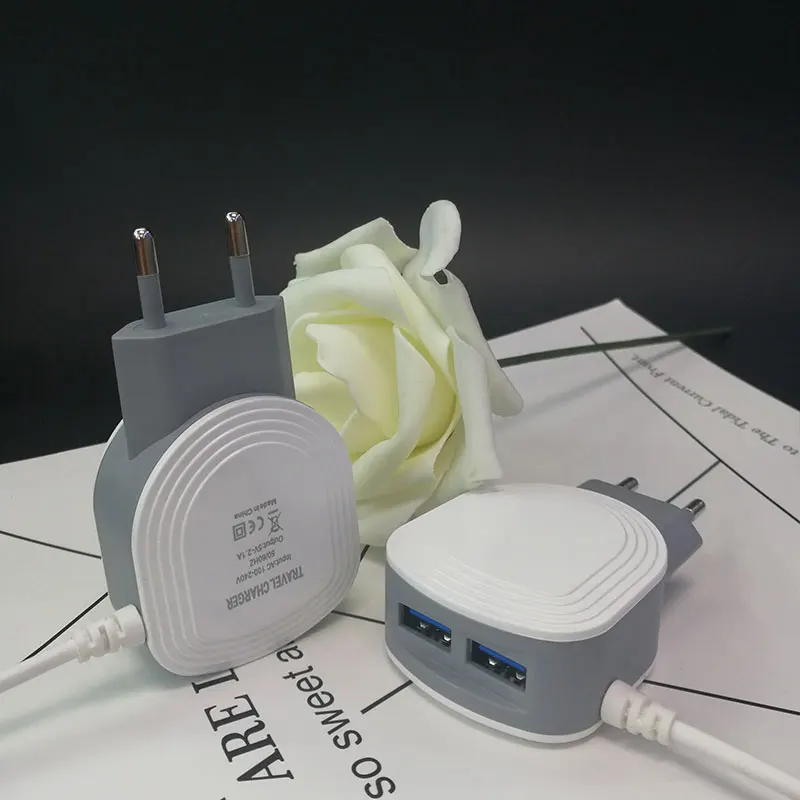 

20PCS 2USB USB Charger 2a Charging Travel EU Plug Adapter portable Wall charger With V8 Micro Cable For iphone Samsung