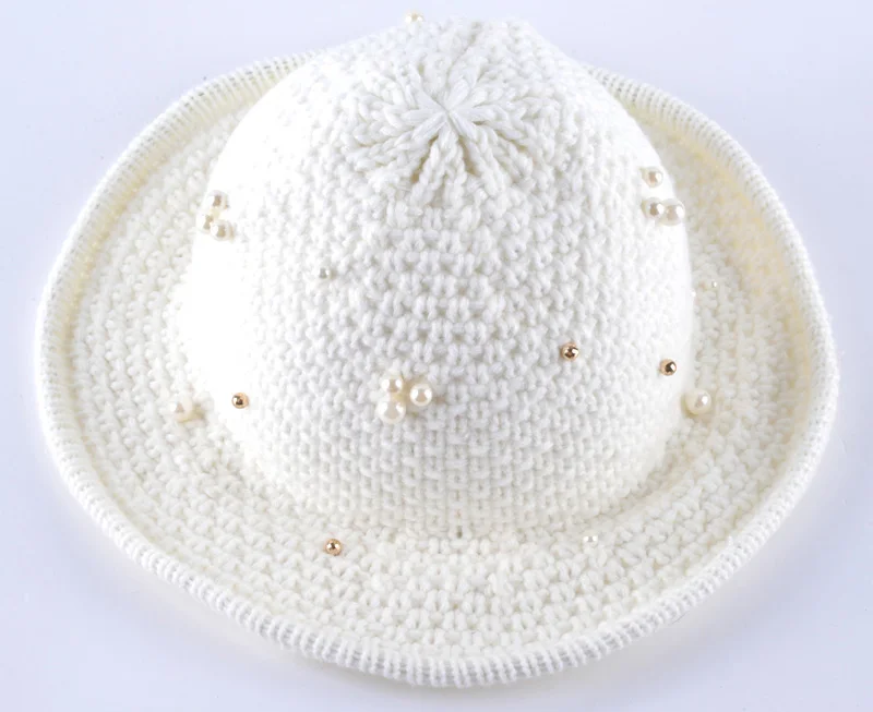 Шляпы Fedora для женщин, винтажная вязанная шерсть, широкая шляпа chapeu, гибкое украшение из жемчуга Пляжный топ, шапки - Цвет: Белый