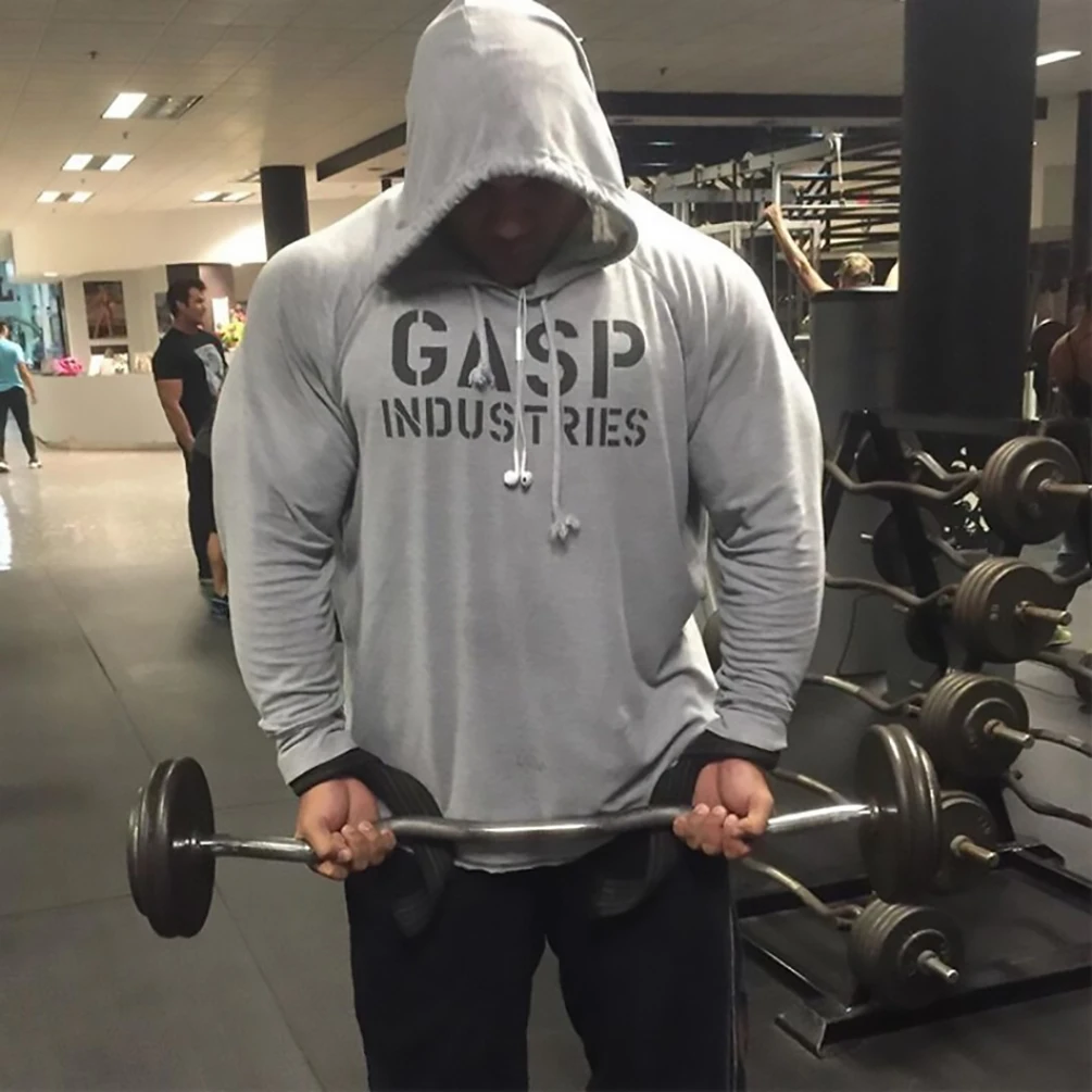 

Men's Running Hoodies Long Sleeve Slim Fitness Tops Elastic Stretch Gym Bodybuilding Training Cotton Sweatshirt Sportswear