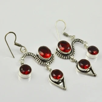 

Garnets, Silver Overlay on Copper Earrings, 65 mm , E2011