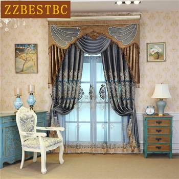 

European luxury villa velvet embroidered Curtains for Living Room high quality Classic custom Curtain for Bedroom upscale hotel