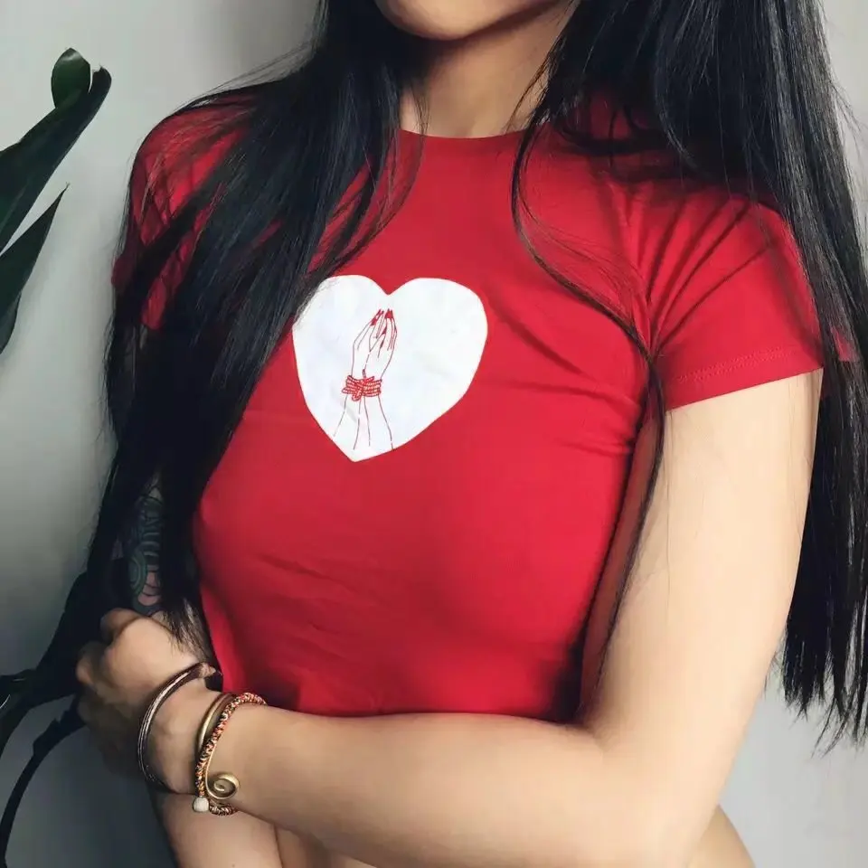 

bazaleas 2018 women cotton love t shirt elastic skinny 4 colors crop tops fitness shirts
