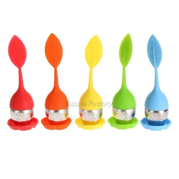 

500pc/lot Leaf Silicone Tea Infuser withe Food Grade make tea bag filter creative 304 Stainless Steel Tea Strainers