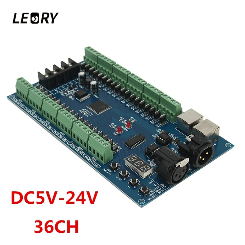 

LEORY DMX 512 Controller 36 Channel XRL 3P DMX Lighting LED Controller Decoder DC 5-24V Dimmer For RGB LED Strip Lamp Driver