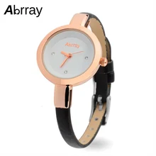 Abrray Waterproof Lady Wrist Watch Rose Gold Color Quartz Woman Hours Best Fashion Dress Slim Black PU Band Elegant Watches