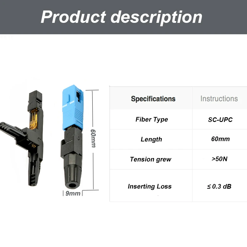 100 шт./партия SC UPC NPFG 8802-TLC/3 XF-5000-0322-3 60 мм Быстрый разъем SC/ZF SC/UPC FTTH волоконно-оптический - Цвет: SC-UPC 60MM