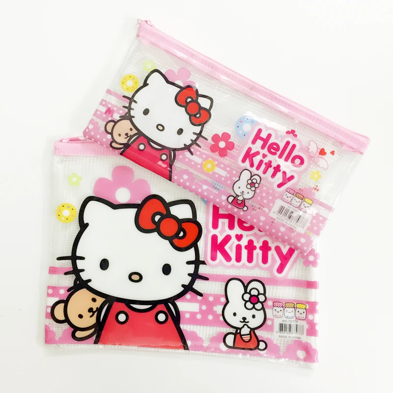 

M55 1X Hello Kitty File Holder Cosmetic Makeup Bag Pencil Case Student Stationery Storage Container Phone Bag