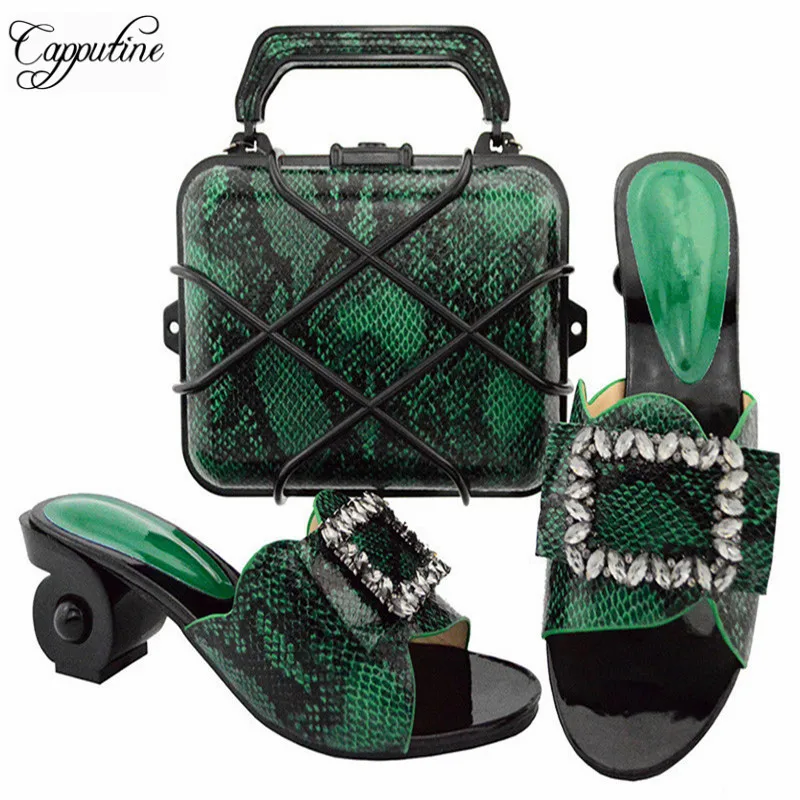 

Capputine Green Color Italian Shoe With Matching Bag For Party High Quality African Women Pumps Party Shoes And Bag Set GL02