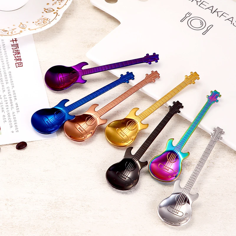 

2019 New Stainless Steel Guitar Spoons Rainbow Coffee Tea Spoon With Long Handle Flatware Tea Home Kitchen Drinkware 12cm Length