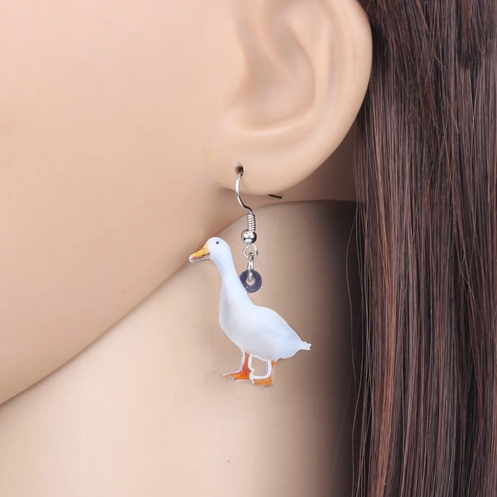 WEVENI Acrylic Snowy Duck Quacker Fowl Earrings Big Long Dangle Drop Novelty Farm Animal Jewelry For Women Girls Teens Wholesale