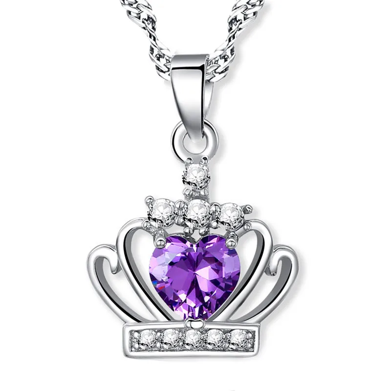 Crystals From Swarovski Purple Necklace Jewelry Allergy Prevention Glittering Crown Pendant For Women Gift | Украшения и