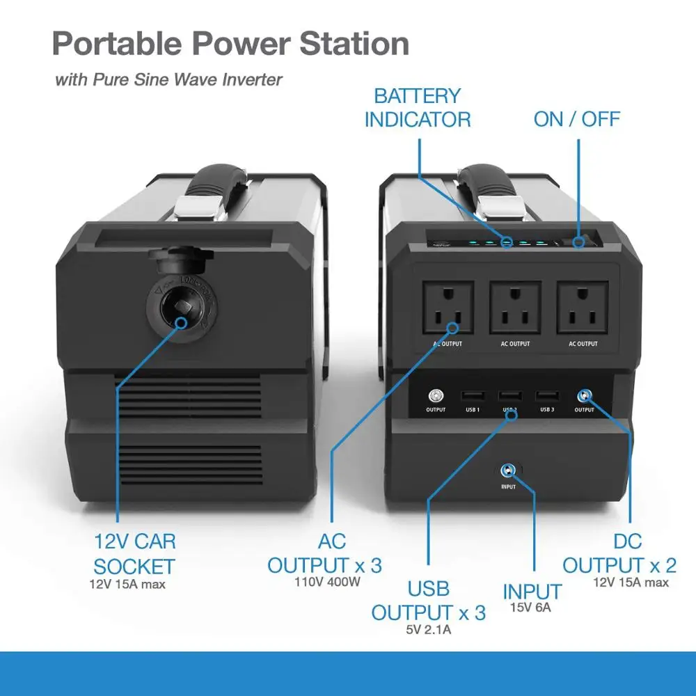 

Portable Solar Generator with AC 400W Output for Camping 110V 220V Power Station 12V Emergency Backup Battery