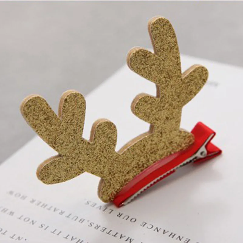 Новинка, 1 шт., Детские милые рождественские украшения, заколки для волос, много типов, перчатка, дерево, популярные заколки для волос для девочек, горячая распродажа - Цвет: Golden Antlers