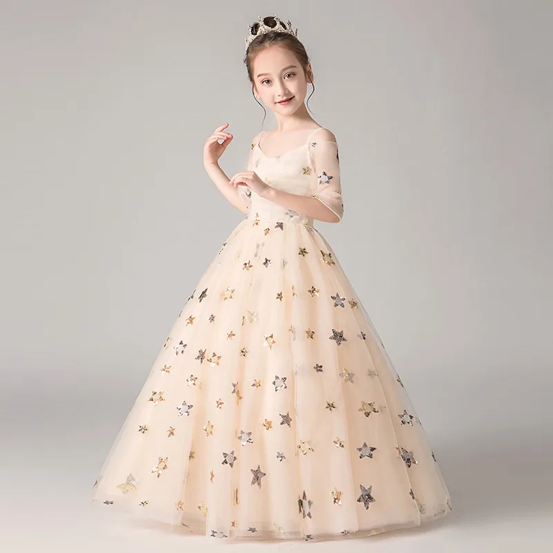 Элегантное Белое Пышное Платье принцессы на свадьбу, день рождения, вечеринку с короткими рукавами для детей 3-14 лет Детское платье для игры на фортепиано для девочек