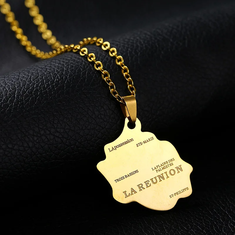 SONYA Map of Lareunion Stainless Steel Pendants Necklace For women Gold Color Jewelry France Bijoux Femme | Украшения и