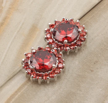 

Around One Laps Circle Shape Red Claret Garnet Silver Plated Argent Studs Earring Woman's Jewelry S5195