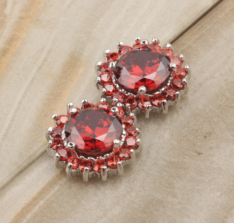 Around one laps Circle Shape Red Claret Garnet 925 Sterling silver Studs Earrings For Woman s