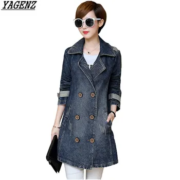 

YAGENZ Woman Costume Plus Size 5XL Denim Jacket Coat Spring Loose Medium Long Jeans Coat Casual Tops Autumn Woman Basic Coats184