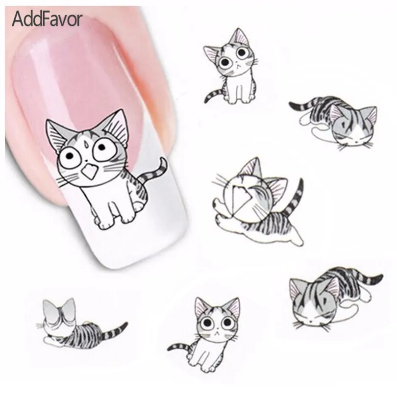 AddFavor 4 шт. наклейка для дизайна ногтей с кошкой переводная Наклейка s beauty ноготь