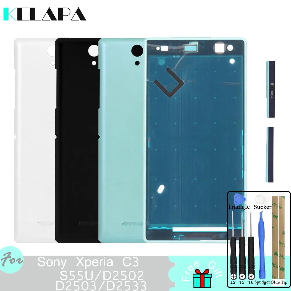 

For Sony Xperia C3 S55U D2502 D2503 D2533 Full Housing Front Housing LCD Frame Bezel Plate + Battery Cover Replacement