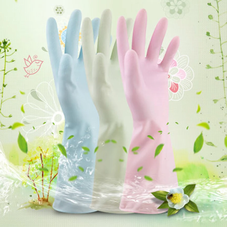 Color Plastic Rubber Gloves Cleaning Dishwashing Thin Latex Clean