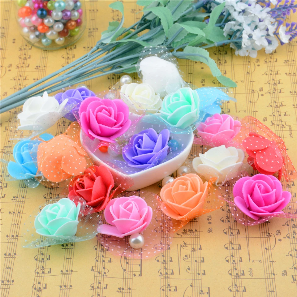 50Pcs/lot Mini PE Foam Rose Heads 3.5cm Artificial Flowers For Home Garden DIY Rose Wreaths Wedding Decor Supplies