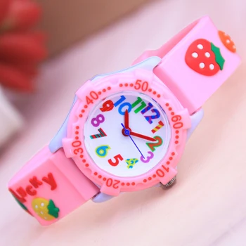 

2018 famous brand 3D cartoon lovely cat lovely strawberry love quartz watches for children girls colorful digital wristwatches
