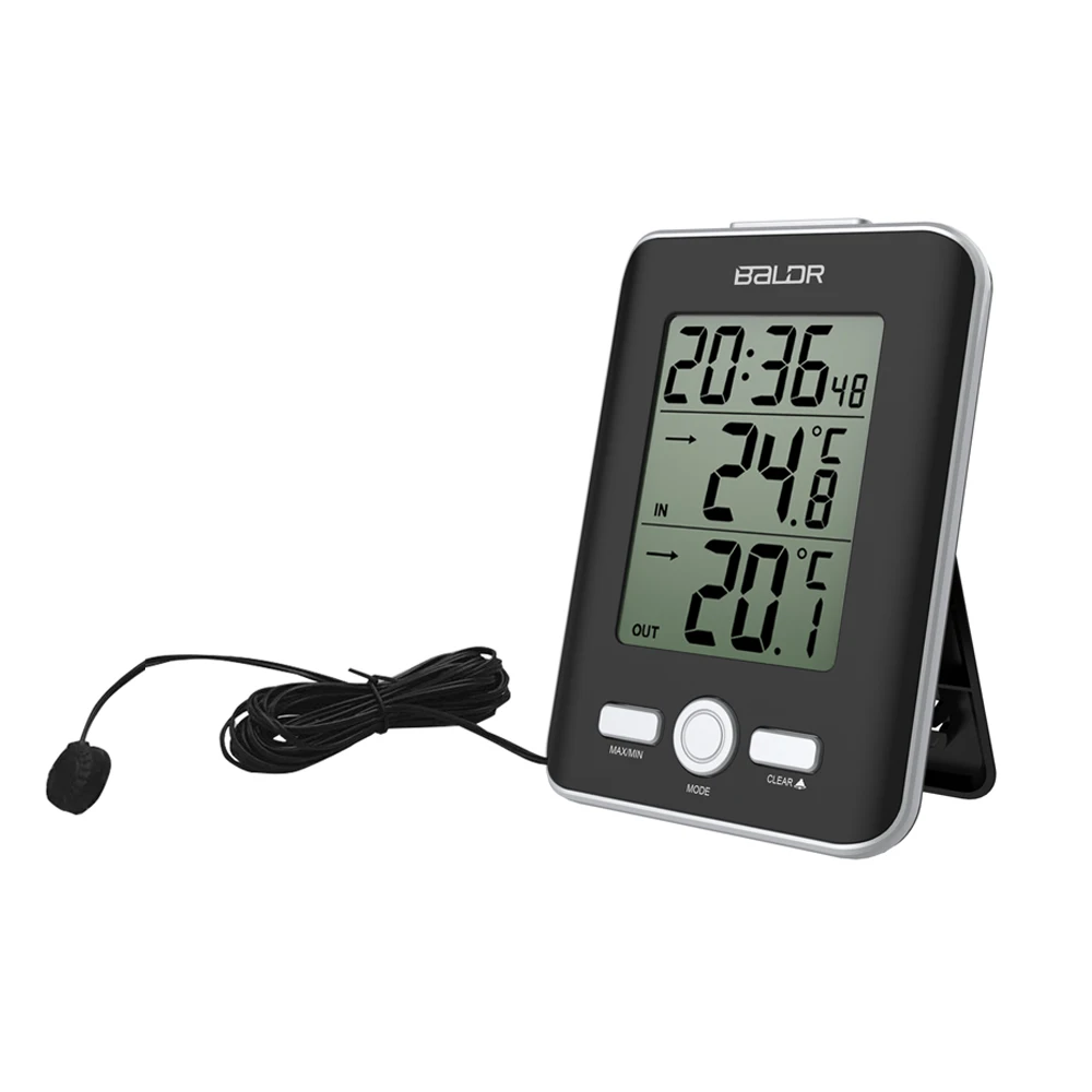 

Digital Thermometer Clock Wired Probe Indoor Outdoor Trend Indicator Temperature Sensor Meter Snooze Watch LCD Alarm Clock