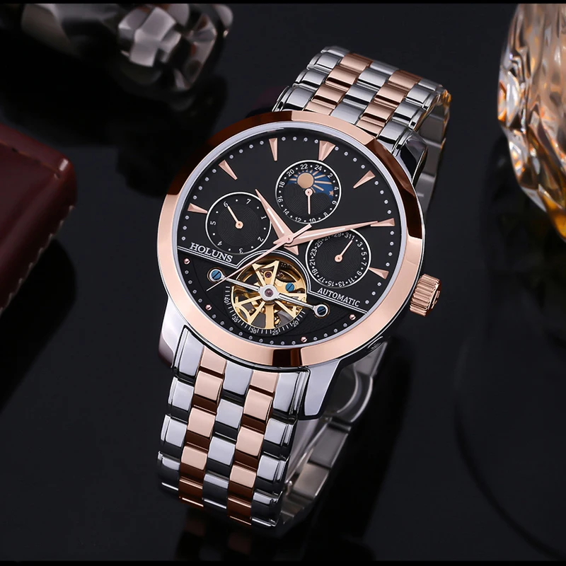 Мужские часы розовое золото 2019 Tourbillon автоматические механические мужские