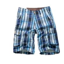 Летние Для мужчин шорты-карго Повседневное клетчатые шорты Для мужчин свободные плюс Размеры пляжные бермуды в стиле милитари Masculina Фитнес шорты