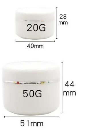 5 шт./лот, 20 г, 50 г, 100 г, пластиковая пустая банка для макияжа, горшок, многоразовые пробные бутылки, дорожный крем-лосьон для лица, косметический контейнер белого цвета