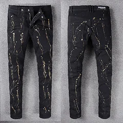 

Balmain Mens jeans Slim Fit Ripped Jeans Men Hi-Street Mens Distressed Denim Joggers Knee Holes Washed Destroyed Jeans B97