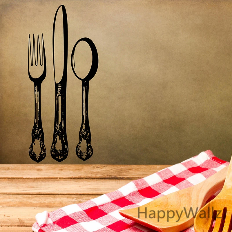 Kitchen Wall Sticker Spoon Fork Knife Kitchen Wall Decal DIY Modern Decor Kitchen Dining Knife Fork Wallpaper M31