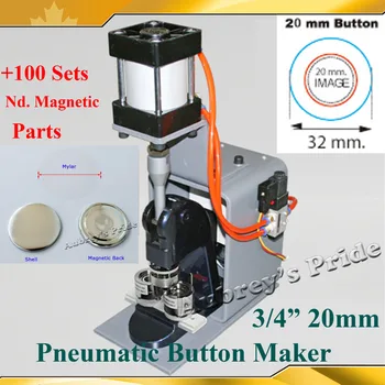 

NEW Professiona Pneumatic 3/4" 20mm Badge Button Maker Making Machine +100 Sets Metal Pinback Button Supply