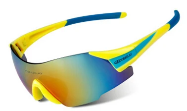 Мужские пластиковые спортивные очки с защитой от УФ-лучей, велосипедные солнцезащитные очки, женские очки для верховой езды - Цвет: Blue and yellow