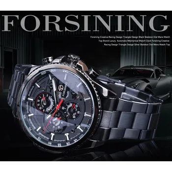 Forsining Three Dial Calendar Stainless Steel Men Mechanical Automatic Wrist Watches Top Brand Luxury Military Sport Male Clock 2