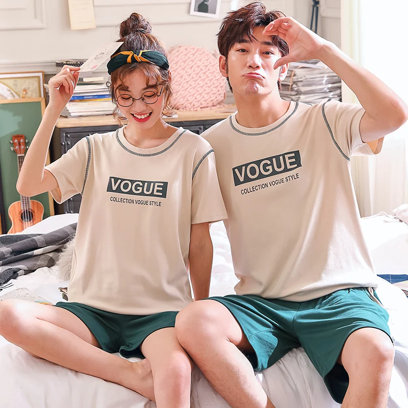 

Brand Summer Cotton Pajamas Sets Short sleeved Short Pant Couple Sleepwear Family Homewear Women & Men Lover home clothes 4XL