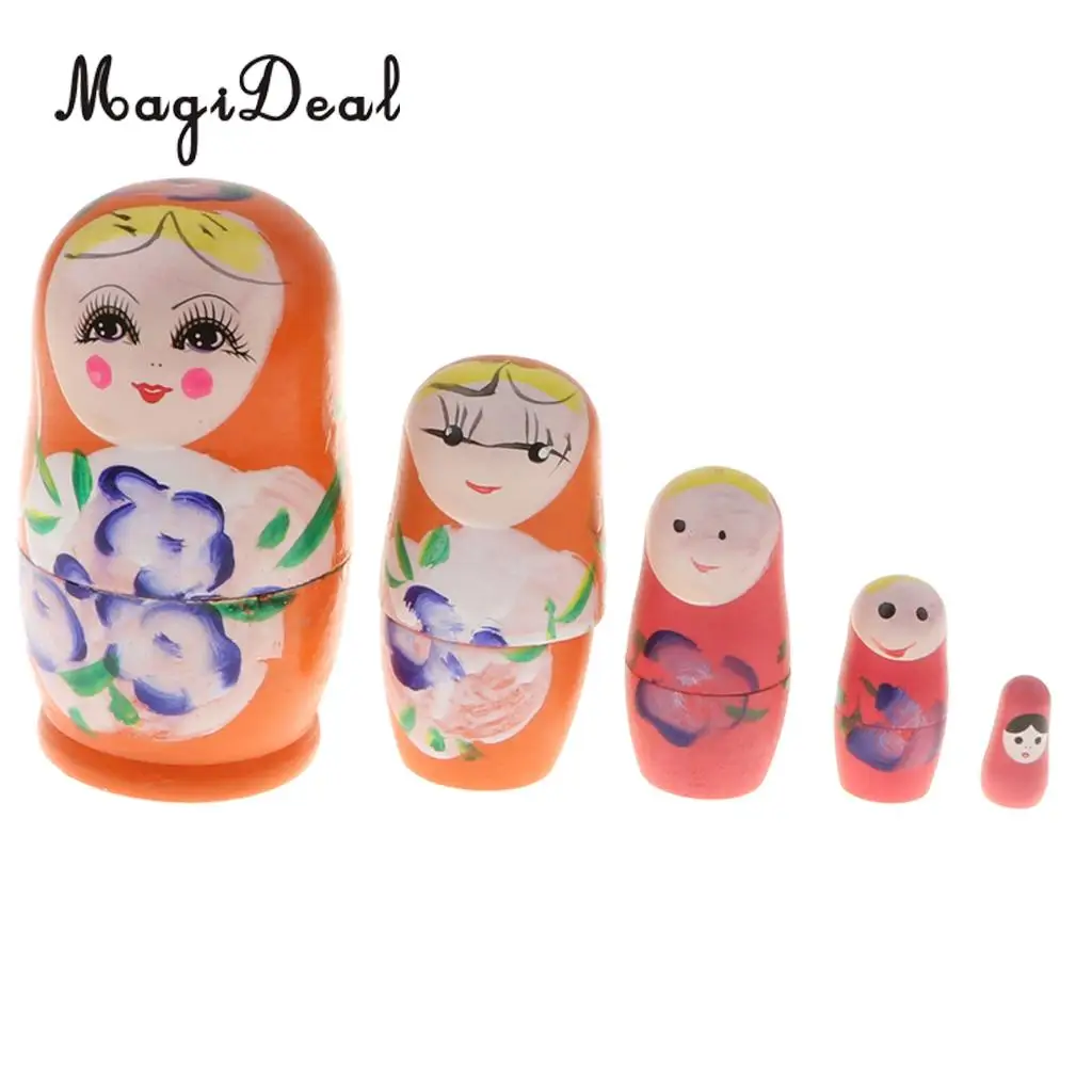 5PCS Wooden Russian Nesting Dolls Matryoshka Stacking Nested Dolls Toys Christmas Gifts Home Decoration for DIY Hand Painted