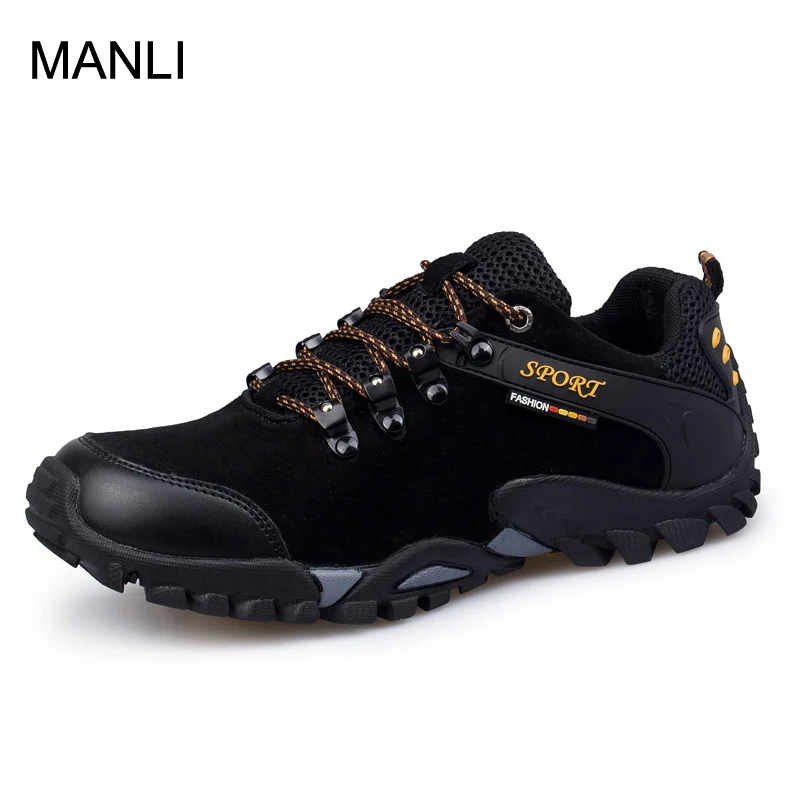 

MANLI Plus Size 38-46 Outdoor Men Leather Hiking Shoes Waterproof Climbing Mountaineer Sneaker Trekking Trainer Sport Shoes
