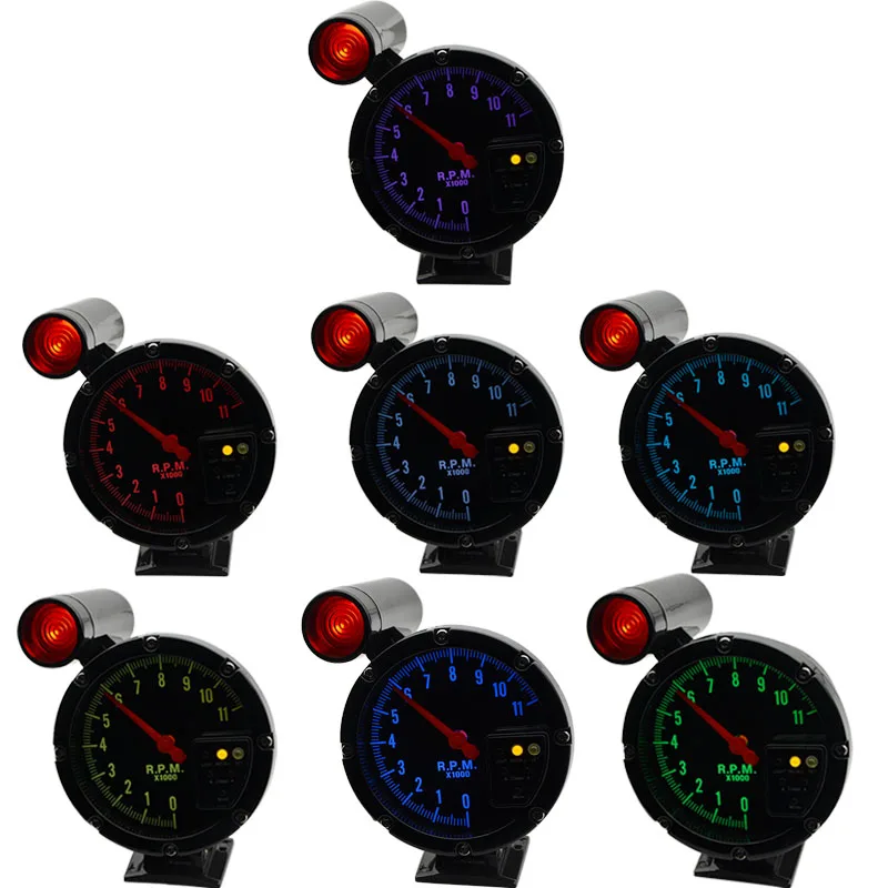 5 дюймов Авто Автомобильный Тахометр измеритель об/мин Предупреждение светлый фон 7 с аккумулятором, Трехцветная подсветка об/мин